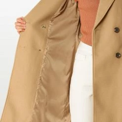 Allegra K Double Breasted Belted Pocket Trench Coat Women
