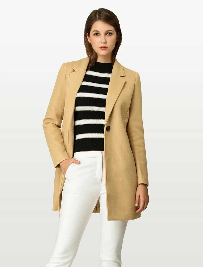 Allegra K Classic Notched Lapel One-Button Long Coat 4 Allegra K Classic Notched Lapel One-Button Long Coat