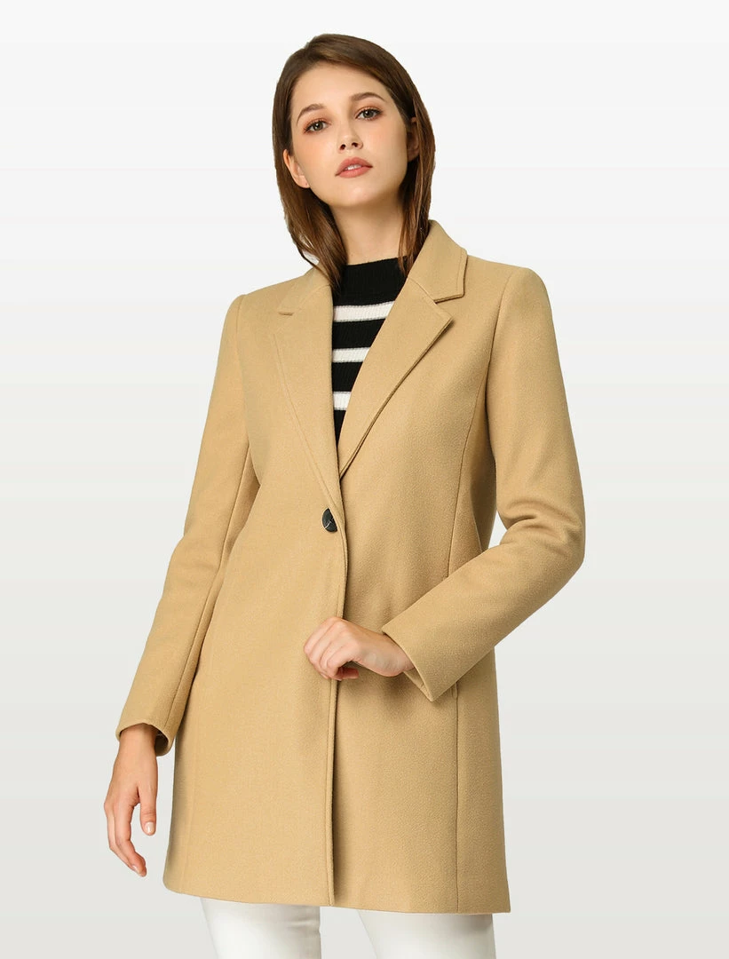 Allegra K Classic Notched Lapel One-Button Long Coat 5 Allegra K Classic Notched Lapel One-Button Long Coat