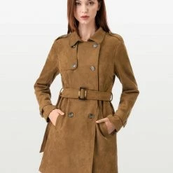 Allegra K Double Breasted Faux Suede Trench Coat With Belt Women 23 Allegra K Double Breasted Faux Suede Trench Coat With Belt Women