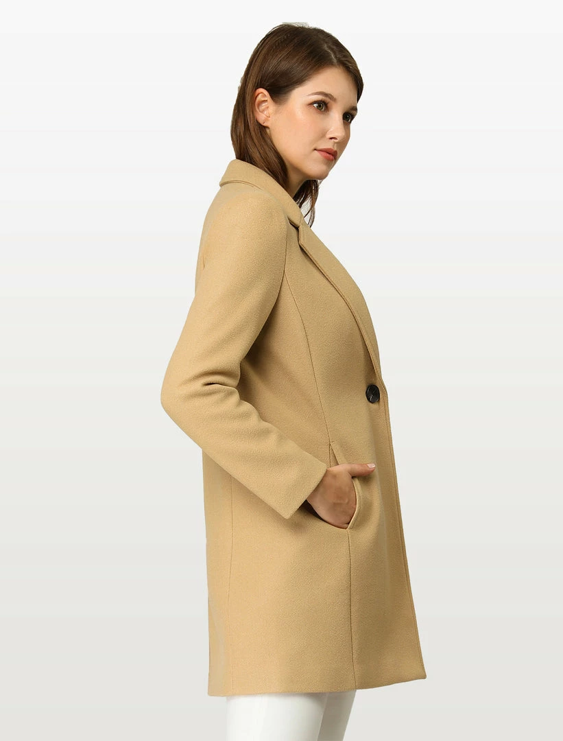Allegra K Classic Notched Lapel One-Button Long Coat 6 Allegra K Classic Notched Lapel One-Button Long Coat