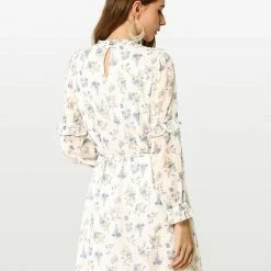 Allegra K Women's Floral Tie Waist Long Sleeve Ruffle Chiffon Dress 14 Allegra K Women's Floral Tie Waist Long Sleeve Ruffle Chiffon Dress