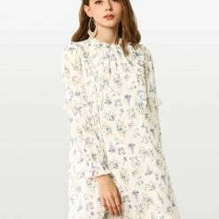 Allegra K Women's Floral Tie Waist Long Sleeve Ruffle Chiffon Dress 12 Allegra K Women's Floral Tie Waist Long Sleeve Ruffle Chiffon Dress