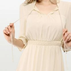 Allegra K Ruffle Hem 3/4 Sleeve A-Line Short Chiffon Dress Women