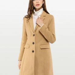 Allegra K Single Breasted Notched Lapel Coat With Flap Pockets