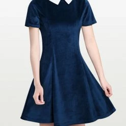 Allegra K Women's Halloween Contrast Doll Collar Short Sleeves Above Knee Flare Dress