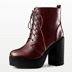 Allegra K Women's Platform Chunky High Heel Lace Up Combat Boots