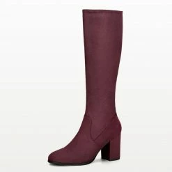 Allegra K Women's Side Zipper Chunky Heel Knee High Boots Shoes