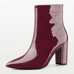 Allegra K Shoes Women's Pointed Toe Zip Chunky Heels Ankle Boots