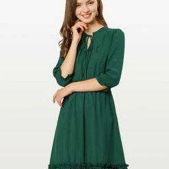 Allegra K Ruffle Hem 3/4 Sleeve A-Line Short Chiffon Dress Women