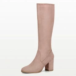 Allegra K Women's Side Zipper Chunky Heel Knee High Boots Shoes