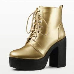 Allegra K Women's Platform Chunky High Heel Lace Up Combat Boots