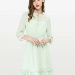Allegra K Ruffle Hem 3/4 Sleeve A-Line Short Chiffon Dress Women