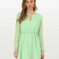 Allegra K Choker V Neck Vintage Gilding Star Dress