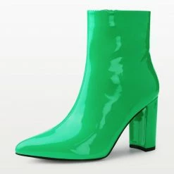 Allegra K Shoes Women's Pointed Toe Zip Chunky Heels Ankle Boots