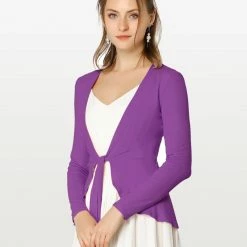 Allegra K Women's Tie Front Ruffled Hem Crop Knit Cardigan 23 Allegra K Women's Tie Front Ruffled Hem Crop Knit Cardigan