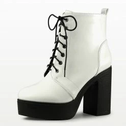 Allegra K Women's Platform Chunky High Heel Lace Up Combat Boots