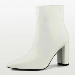 Allegra K Shoes Women's Pointed Toe Zip Chunky Heels Ankle Boots