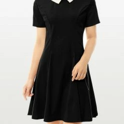 Allegra K Women's Halloween Contrast Doll Collar Short Sleeves Above Knee Flare Dress