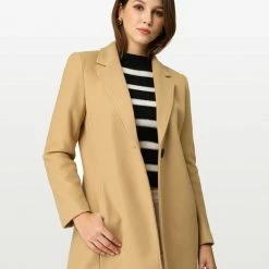 Allegra K Classic Notched Lapel One-Button Long Coat