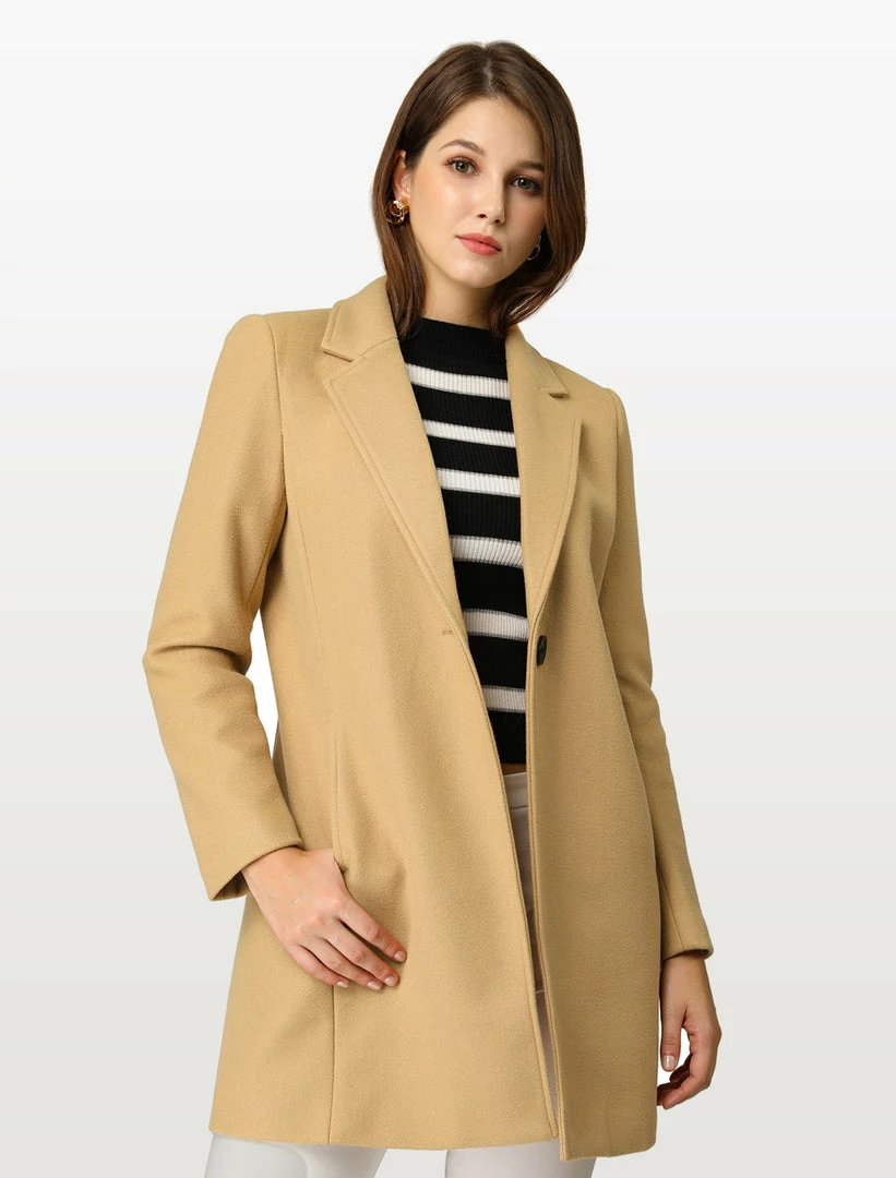 Allegra K Classic Notched Lapel One-Button Long Coat 3 Allegra K Classic Notched Lapel One-Button Long Coat