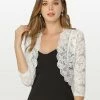 Allegra K Women's Elegant 3/4 Sleeve Sheer Floral Lace Shrug Top