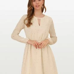 Allegra K Choker V Neck Vintage Gilding Star Dress