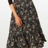 Allegra K Women's Printed Elastic Waist Tiered Ruffle Hem Flowy Midi Skirt