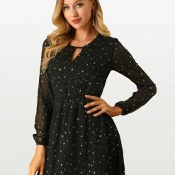 Allegra K Choker V Neck Vintage Gilding Star Dress