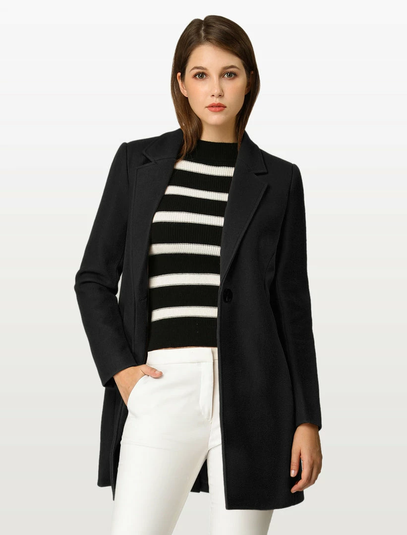 Allegra K Classic Notched Lapel One-Button Long Coat 11 Allegra K Classic Notched Lapel One-Button Long Coat