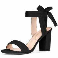 Allegra K Women Open Toe Ankle Tie Back Chunky Heel Sandals