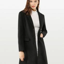 Allegra K Single Breasted Notched Lapel Coat With Flap Pockets
