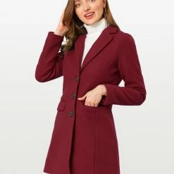 Allegra K Single Breasted Notched Lapel Coat With Flap Pockets
