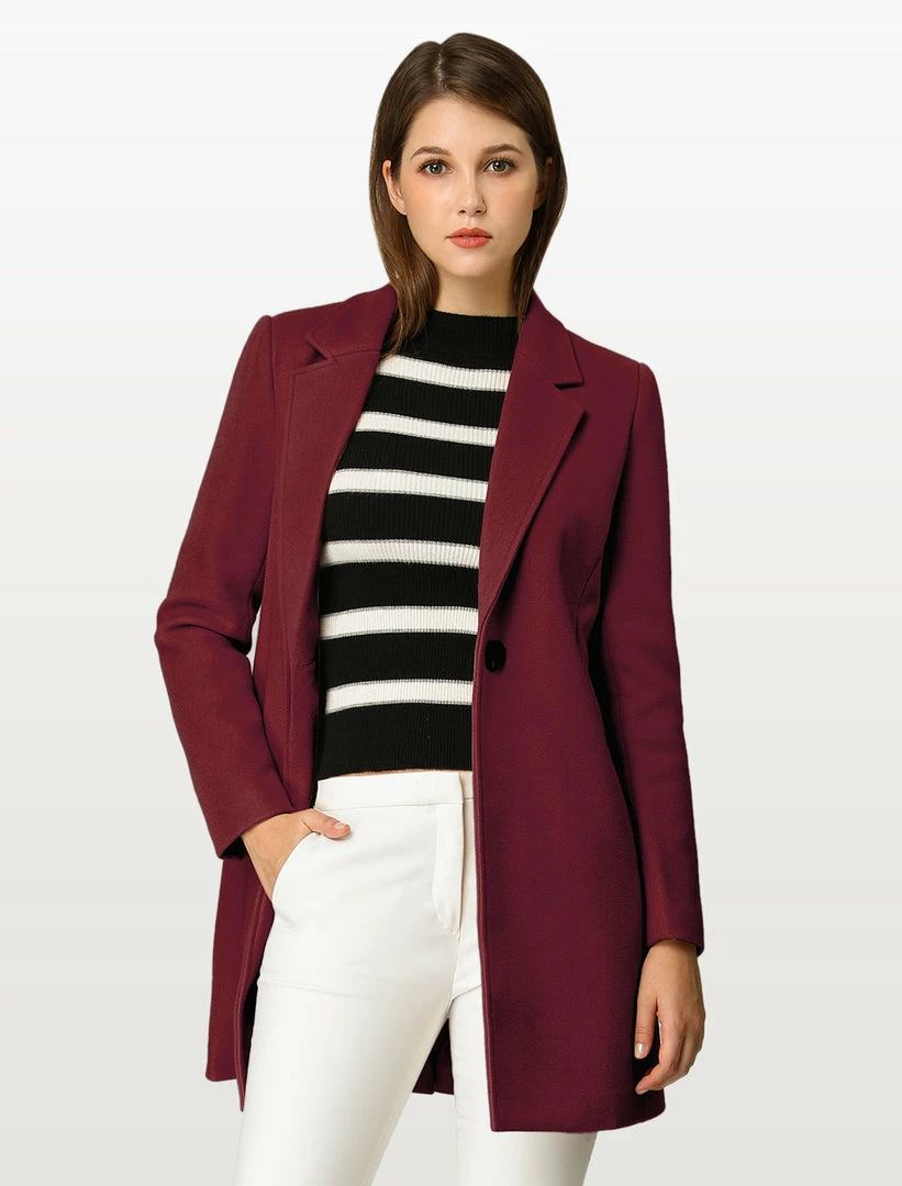 Allegra K Classic Notched Lapel One-Button Long Coat 9 Allegra K Classic Notched Lapel One-Button Long Coat
