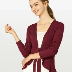 Allegra K Women's Tie Front Ruffled Hem Crop Knit Cardigan 32 Allegra K Women's Tie Front Ruffled Hem Crop Knit Cardigan