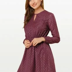 Allegra K Choker V Neck Vintage Gilding Star Dress