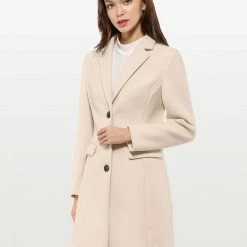 Allegra K Single Breasted Notched Lapel Coat With Flap Pockets