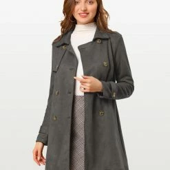 Allegra K Double Breasted Faux Suede Trench Coat With Belt Women 32 Allegra K Double Breasted Faux Suede Trench Coat With Belt Women