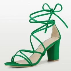 Allegra K Women's Strappy Straps Lace Up Chunky Heel Sandals Shoes