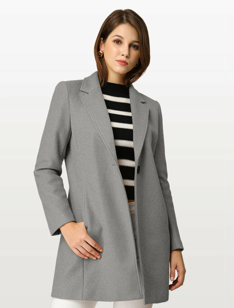 Allegra K Classic Notched Lapel One-Button Long Coat 10 Allegra K Classic Notched Lapel One-Button Long Coat