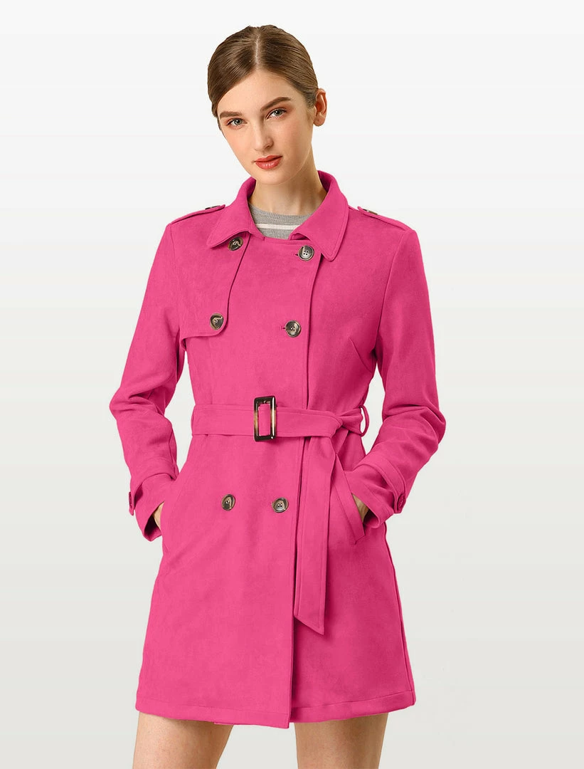 Allegra K Double Breasted Faux Suede Trench Coat With Belt Women 9 Allegra K Double Breasted Faux Suede Trench Coat With Belt Women