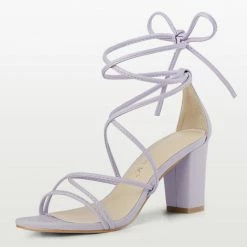 Allegra K Women's Strappy Straps Lace Up Chunky Heel Sandals Shoes