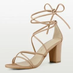 Allegra K Women's Strappy Straps Lace Up Chunky Heel Sandals Shoes