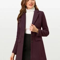Allegra K Single Breasted Notched Lapel Coat With Flap Pockets