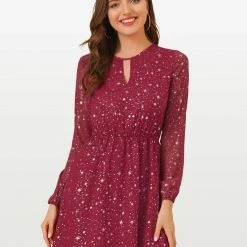Allegra K Choker V Neck Vintage Gilding Star Dress