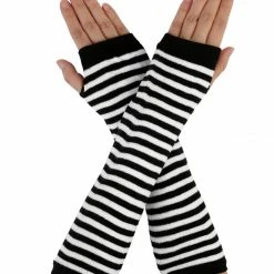 Allegra K Women Stripes Elastic Long Arm Warmer Gloves Fingerless Mitten Accessories