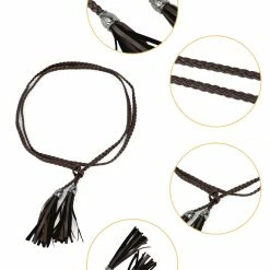 Allegra K Women Tassels Beaded Braided Skinny Waist Belt Accessories