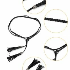 Allegra K Women Tassels Beaded Braided Skinny Waist Belt Accessories