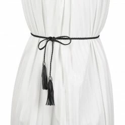 Allegra K Women Tassels Beaded Braided Skinny Waist Belt Accessories