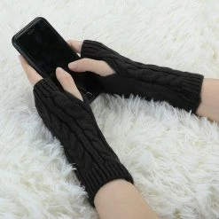 Allegra K Women's Wrist Warmer Stretchy Elastic Thumb Winter Knitted Fingerless Gloves Accessories